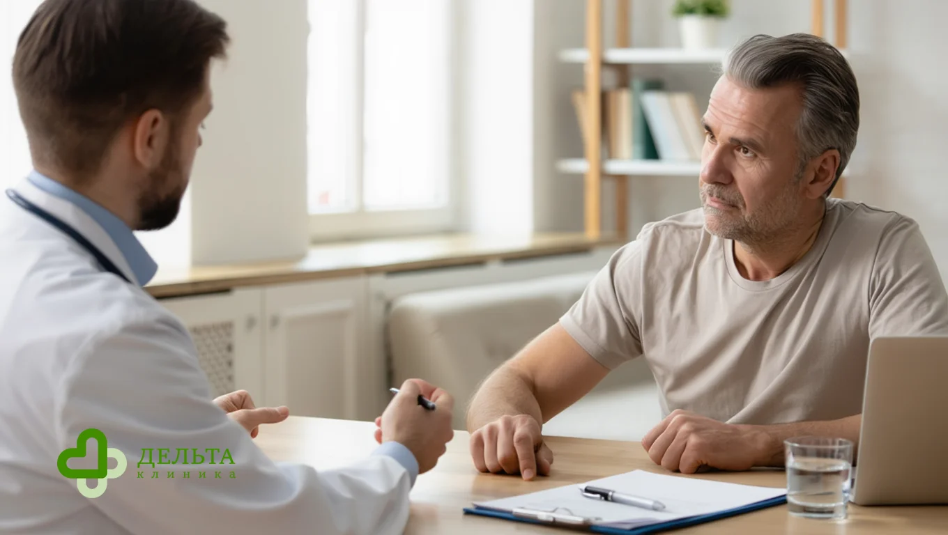 Врач объясняет программу лечения пациенту